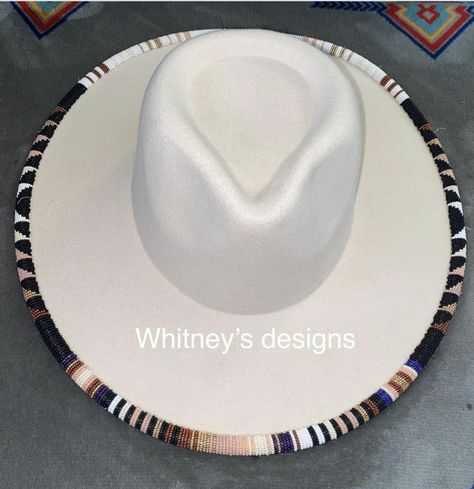 Beaded Hat Brims, Beaded Brim Hat, Beaded Hats, Beaded Hats Native American, Custom Cowboy Hats, Beaded Moccasins, Beaded Hat Bands, Bead Tips, Native American Beadwork Patterns