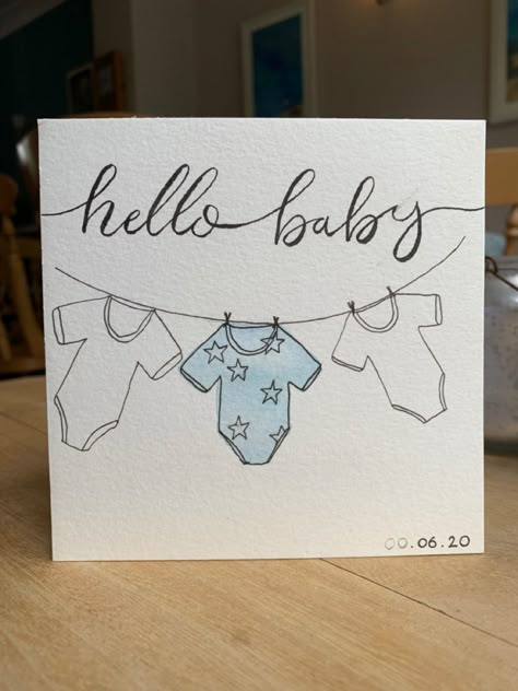 Baby Shower Card Ideas Handmade, Watercolor Baby Cards Diy, Baby Card Ideas Handmade, Diy Cards To Sell, Baby Shower Card Watercolor, Baby Boy Watercolor Card, Homemade Baby Shower Card, Baby Shower Gift Card Ideas, Homemade Baby Cards