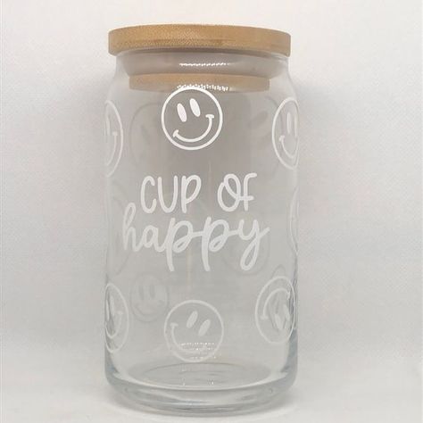 Beer Can Glass Cup Cup Of Happy 16 Oz Nwt | Color: Tan/White | Size: 16oz #svg #svgquotes #svgideas #svgfiles #freesvg #svgdesigns Circuit Glass Cups, Teacher Vinyl Cups, Spring Glass Cups, Beer Cup Design, Glass Cup Design Ideas Vinyl, Cute Tumbler Cups Design, Glass Cup Designs Vinyl, Christmas Cricut Cups, Cricut Beer Can Glass Ideas