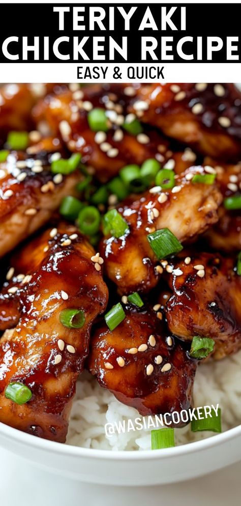 A close-up of a bowl of teriyaki chicken and rice, drizzled with sauce. Hawaiian Teriyaki Chicken Bowl, Teriyaki Chicken In Air Fryer, Chicken Terriaki Chicken Stir Fry, Chicken And Shrimp Teriyaki, Teriyaki Chicken Recipes Easy, Teriyaki Chicken Healthy, Teriyaki Sauce Chicken, Simple Teriyaki Chicken, Sticky Teriyaki Chicken