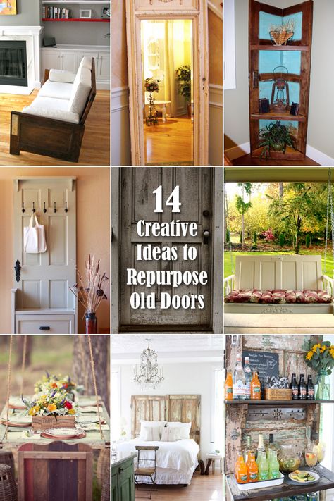 14 Creative Ideas to Repurpose Old Doors and Giving Them a Second Life French Doors Repurposed Ideas, Repurposed French Door Ideas, French Door Repurpose, Glass Door Repurposed, Vintage Screen Doors Repurposed, Doors In The Garden Ideas, Uses For Old Doors Projects, Decorating With Old Doors Outside, Benches Made From Old Doors