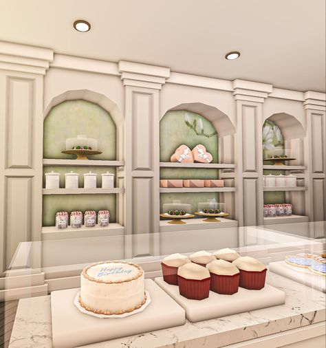 Bloxburg house roblox Bakery Menu Bloxburg Code, Sims 4 Bakery Interior, Bakery In Bloxburg, French Cafe Bloxburg, Adopt Me Cafe Ideas, Bloxburg Bakery Ideas Exterior, Cafe Exterior Bloxburg, Bloxburg Cafe House, Bloxburg Candy Shop