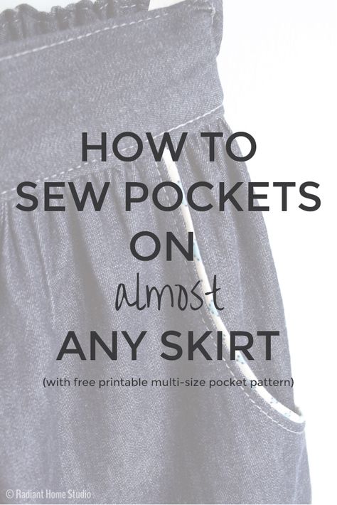 How to Sew Pockets on Almost Any Skirt | With Free Printable Pattern | Radiant Home Studio Sew Pockets, Sewing Pockets, Diy Sy, Pattern Hack, Sew Ins, Beginner Sewing Projects Easy, Leftover Fabric, Diy Tips, Pocket Pattern