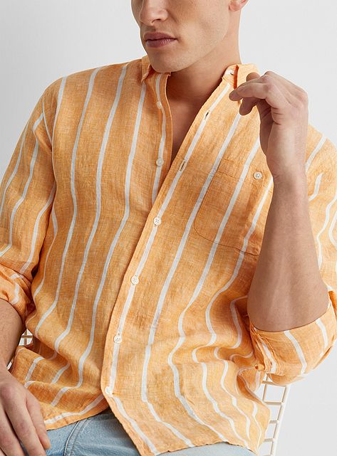 Recycled Dress, Modern Mens Fashion, Patterned Shirts, Striped Linen Shirt, Striped Linen, Shirts For Men, Pure Linen, Shirt Pattern, Modern Man