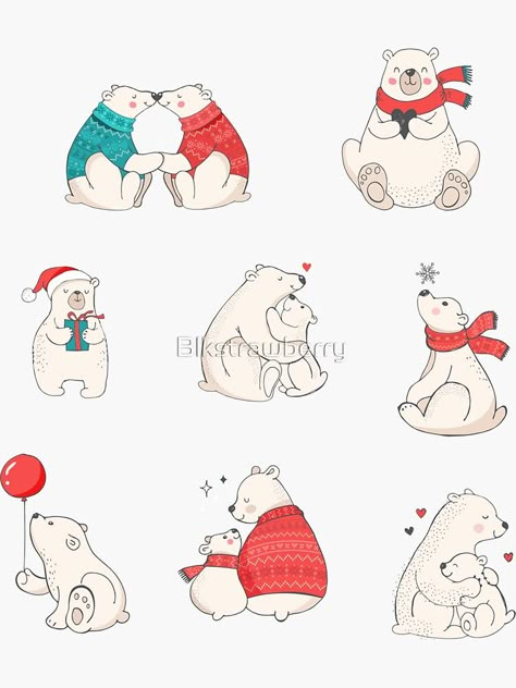 Christmas Polar Bear Illustration, Polar Bear Doodle, Polar Bear Drawing, Polar Bear Illustration, Christmas Polar Bear, Winter Drawings, Polar Bear Christmas, Bear Drawing, Christmas Doodles