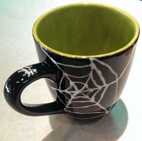 Emo Pottery, Gothic Pottery Painting, Goth Pottery Painting, Goth Pottery, Goth Ceramics, Gothic Pottery, Halloween Ceramics, Spooky Mugs Diy, Bat Mug Pottery