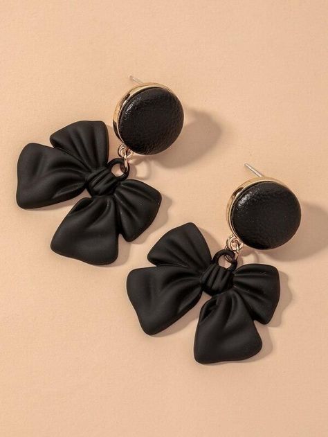 Bow Charm Drop Earrings-Black in 2022 | Bow charms, Clay earrings, Earring sale Diy Pearl Necklace, Clay Flower Jewelry, Clay Decor, Polymer Clay Flower Jewelry, Bow Charm, Polymer Earrings, Diy Earring, Polymer Clay Jewelry Diy, Clay Flower