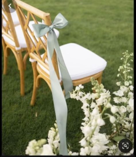 Bows On Aisle Chairs, Wedding Chairs With Bows, Simple Aisle Decor, Aisle Markers Wedding, Chair Bows Wedding, Wedding Aisle Decorations Outdoor, Burmese Wedding, Wedding Pew Decorations, Ribbon Wedding Decorations