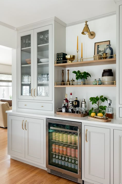 Produce Storage Kitchen Cabinets, Kitchen Beverage Center Ideas, Dishes Display Cabinet, Built In Bar And Coffee Station, Dry Bar With Pantry, Small Kitchen And Living Room Layout, Extra Wall Space In Kitchen, Dining Room Alcohol Storage, Small Office Off Master