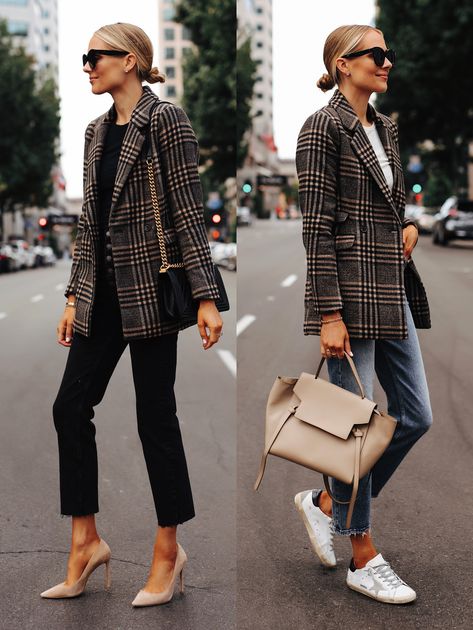 Plaid Blazer Outfit, Chique Outfit, Blazer Outfits Casual, Blazer Outfits For Women, Blazer Outfit, Fashion Jackson, Cooler Look, Looks Street Style, Plaid Coat