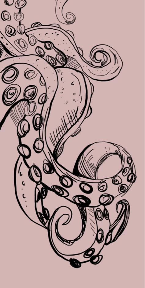 Squid Tentacles Tattoo, Cracken Octopus Drawing, Aesthetic Octopus Drawing, Octopus Eye Drawing, Octopus Cartoon Drawing, Octopus Tentacles Drawing Simple, Water Sign Art, Octopus Line Drawing, Ocean Creatures Drawings