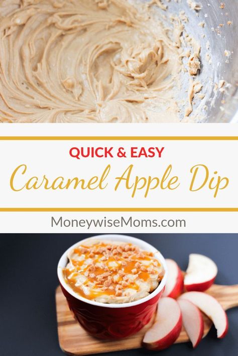 How to Make Caramel Apple Dip - great dessert for a potluck or party! Dip pretzels, fruit, or cookies into this simple dip recipe  #recipe #partyfood #diprecipe #recipes #sweets #dessert Marshmallow Fluff Fruit Dip, Apple Dip Recipe, Dips Sweet, Cream Cheese Pinwheels, Thanksgiving Appetizers Easy, Caramel Apples Easy, Caramel Apple Dip, Recipes Dips, Caramel Dip