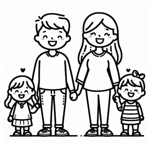 Family Photos Drawing, My Happy Family Drawing, How To Draw A Family, Family Of Four Drawing, Happy Family Drawing Sketch, Family Doodle Art, Poster About Family, Family Poster Drawing, Family Sketch Illustration