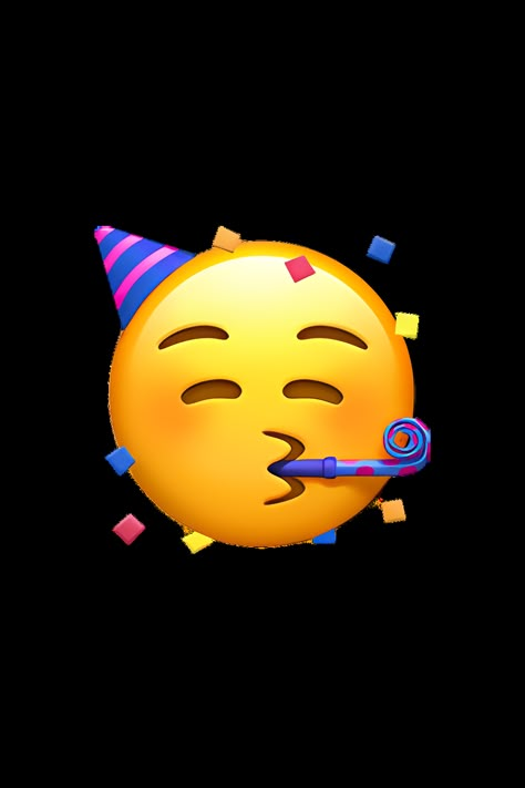 The 🥳 Partying Face emoji depicts a yellow face with a big grin, closed eyes, and a party hat on its head. The hat is typically colored in shades of blue, purple, and yellow, and features a small pom-pom on top. The emoji also has confetti and streamers falling around it, indicating a festive and celebratory mood. Emoji Ip, Happy Birthday Confetti, Happy Birthday Emoji, Emoji Hat, Iphone Png, Phone Emoji, Apple Emojis, Emojis Iphone, Camera Cartoon