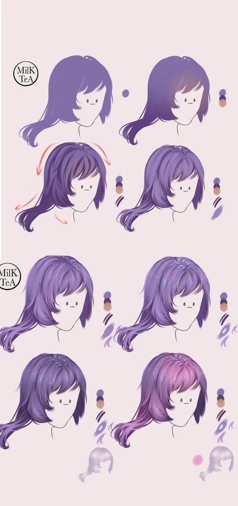 Anime Hair Reference Color, How To Color Anime Hair Digital, Color Hair Drawing Tutorial, Anime Shading Reference, Anime Haircolors, Anime Hair Coloring Tutorial Procreate, Anime Hair Painting, Anime Hair Painting Tutorial, How To Colour Anime Hair