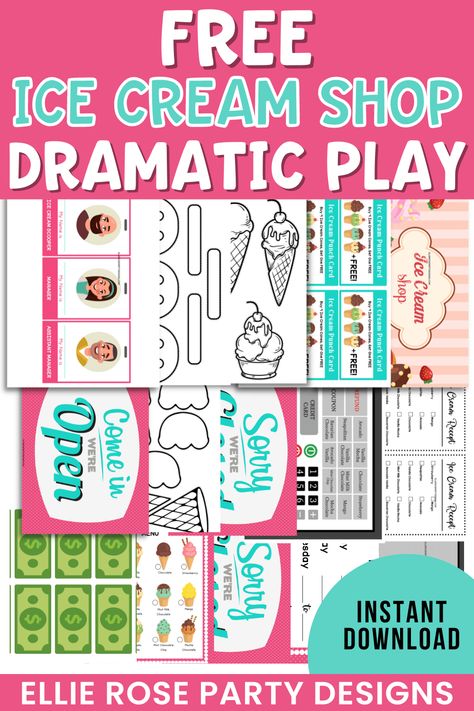 Scoop up our free Ice Cream Shop Dramatic Play printables and transform your dramatic play center into an ice cream shop! Get it here! Free Dramatic Play Printables, Dramatic Play Printables Free, Ice Cream Shop Dramatic Play, Printable Ice Cream, Pretend Play Printables, Play Ice Cream, Play Printables, Dramatic Play Printables, Dramatic Play Center