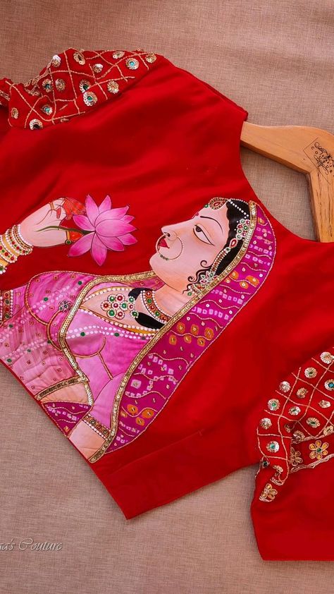 Saree and Blouse Collection in 2022 | Unique blouse designs, Elegant blouse designs, Stylish blouse design Red Embroidered Blouse, Wedding Suit Aesthetic, Painted Blouse Designs, Blouse Design Fancy, Painting Blouse Designs, Red Blouse Designs, Painting On Blouse, White Dress Classy, Red Blouse Design