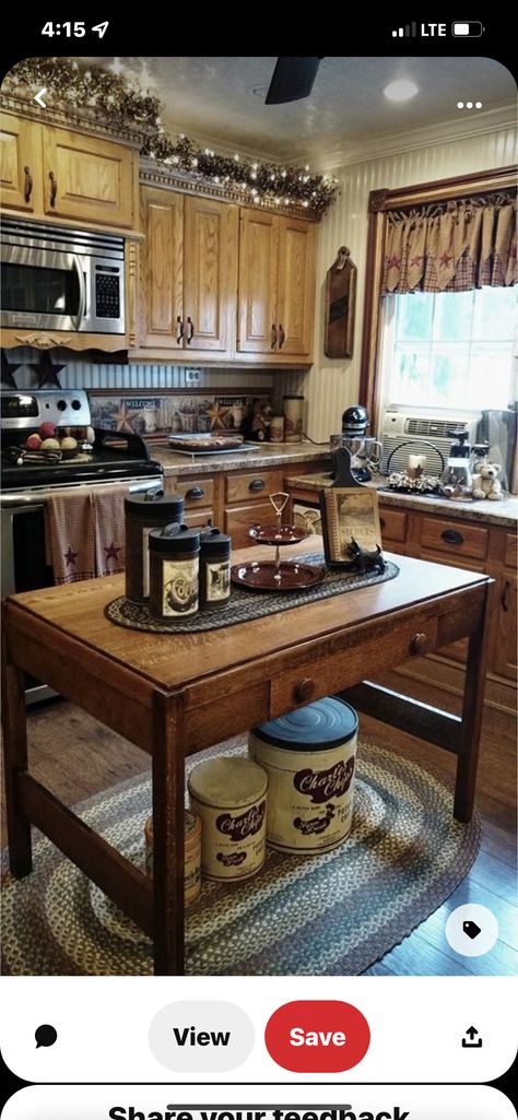 Dapur Rustic, Primitive Country Kitchen, Muebles Shabby Chic, Primitive Living Room, Primitive Kitchen Decor, Country Kitchen Designs, Primitive Homes, Tuscan Kitchen, Primitive Rugs