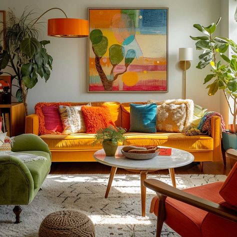 The Art of Mixing Styles in a Mid Century Modern Eclectic Living Room • 333+ Art Images Mid Century Modern Eclectic, Modern Eclectic Living Room, Inspiring Lifestyle, Colourful Living Room Decor, Eclectic Living, Mid Century Living Room, Modern Eclectic, Mid Century Modern Living Room, Timeless Furniture