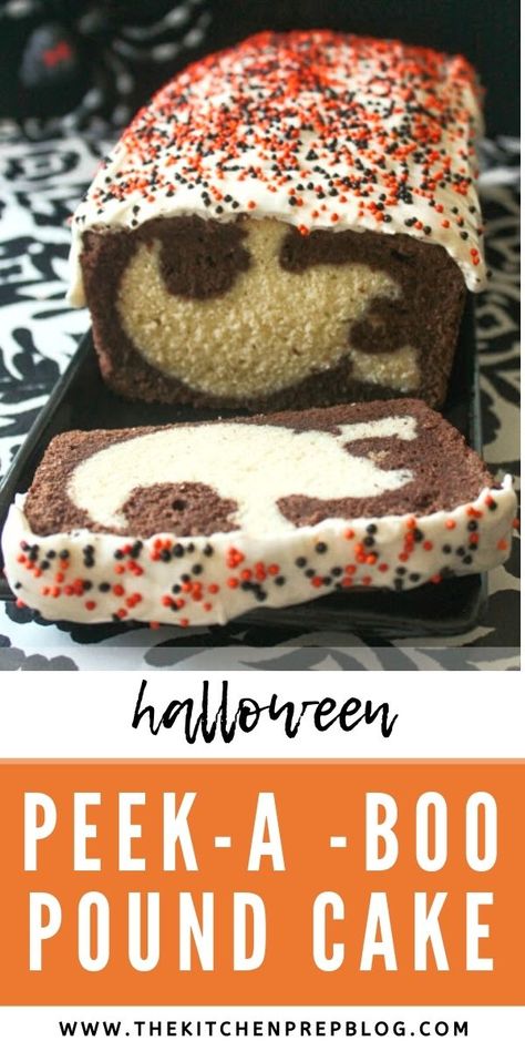 Halloween Peek-a-BOO Pound Cake! This spooky Halloween treat holds a sweet surprise in the center: a ghostly apparition that's revealed with every slice! Regular Cake Recipe, Ghost Cake, Spooky Halloween Treats, Chocolate Pound Cake, Kitchen Prep, Pescatarian Recipes, Baked Dessert Recipes, Halloween Treat, Cake Balls