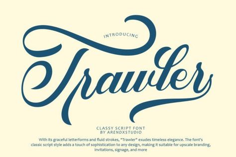 Trawler is a charming script font imbued with elegance and grace. Its fluid strokes and delicate curves evoke a sense of sophistication and romance. Perfect for invitations, branding, and elegant desi... Wedding Script Fonts, Fonts Retro, Corporate Fonts, Font Pack, Light Font, Family Font, Decorative Fonts, Custom Typography, Fonts Creative