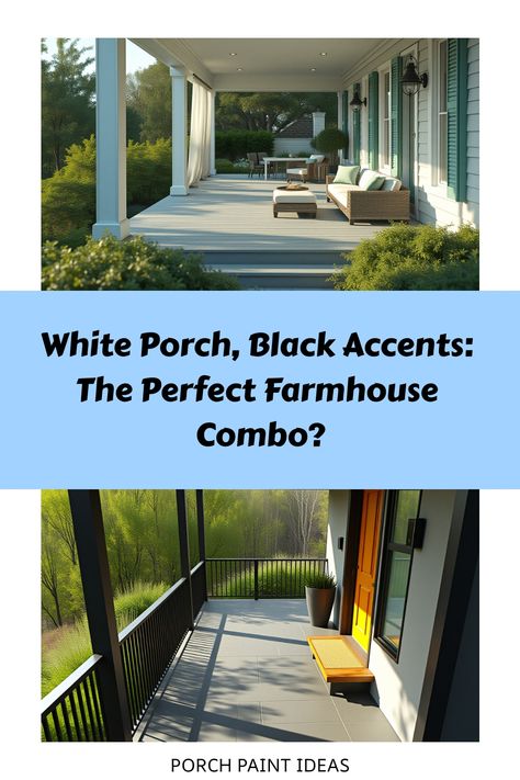 Modern farmhouse with white porch and black rocking chairs Porch Paint Ideas, Porch Paint Colors, Angled Bedroom, Black Railing, White Porch, Boost Curb Appeal, Porch Paint, Porch Colors, Monochromatic Color Scheme