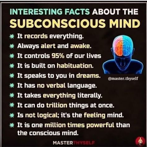 Be careful of how you speak, perceive things, and who you hang around, because that 5 year old inner child is always listening. . . .… Subconscious Mind Power, Unconscious Mind, Brain Facts, The Subconscious Mind, Brain Science, Mind Power, E Mc2, Mindset Motivation, Hypnotherapy