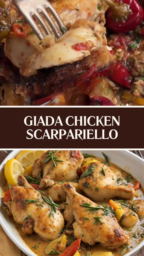 Giada Chicken Scarpariello Chicken Scarpariello Recipe Simple, Chicken Scarpariello With Sausage, Italian Meat Pie Recipe, Italian Meat Pie, Chicken Scarpariello Recipe, Chicken Scarpariello, Italian Chicken Dishes, Gizzards Recipe, Italian Recipes Pasta