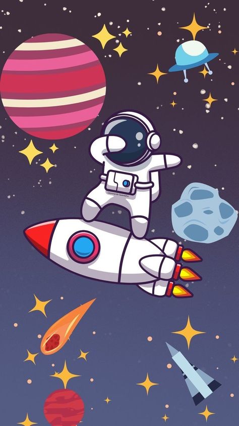 Wallpaper Cute Cartoon, School Wall Art Ideas, Girls Room Diy, Space Party Decorations, Dibujos Toy Story, Astronaut Illustration, Astronaut Birthday, Best Wallpaper Hd, Space Drawings