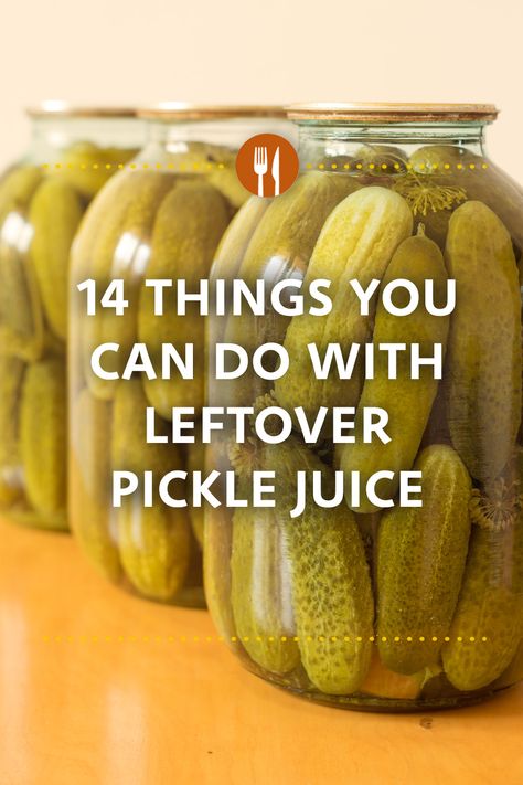 Whether you make your own pickles or buy them from the store, you've most likely ended up with a jar of pickle juice after you've finished eating the pickles themselves. Chances are, you've dumped it down the sink or tossed the container away, brine and all. #pickles #pickle #juice #picklejuice #leftover Pickle Juice Brine, Uses For Pickle Juice, Make Your Own Pickles, Pickle Dishes, Leftover Pickle Juice, Drinking Pickle Juice, Pickle Juice Uses, Marinated Cheese, Dilly Beans