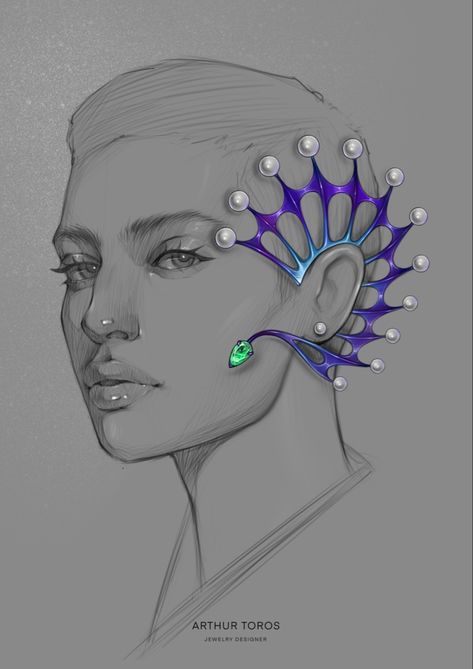 Sketching Procreate, Accessories Design Sketch, Portrait Jewelry, Jewelry Rendering, Sketch Portrait, Art Jewelry Design, Flying Fish, Jewellery Design Sketches, Jewerly Designs