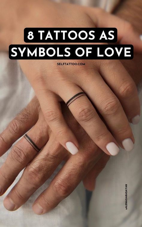 Couple Ring Tattoos Unique, Meaningful Love Tattoos For Couples, Couple Tattoo Ring Finger, Couple Meaningful Tattoos, Ring Couple Tattoos, Tattoos That Symbolize Love, Infinity Tattoo Couples, Love Ring Tattoo, Matching Ring Tattoos Marriage