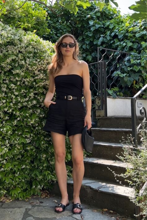 Strapless Tube Top curated on LTK Basic Tube Top Outfit, Tube Top Dress Outfit Summer, Dress Tube Outfit, Tube Top Outfit Shorts, Strapless Tube Top, Strapless Tops Outfit, How To Style A Tube Dress, Classic Shorts Outfit, Black Tube Outfit