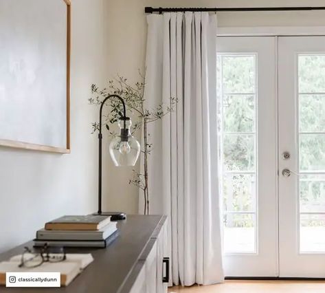 Curtains For French Doors, French Door Coverings, French Doors Living Room, Bedroom French Doors, French Doors Bedroom, Black Curtain Rods, Linen Blackout Curtains, French Door Curtains, Door Coverings