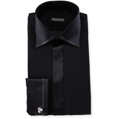 Stefano Ricci Crystal-Trim Silk French-Cuff Tuxedo Shirt ($1,205) ❤ liked on Polyvore featuring men's fashion, men's clothing, men's shirts, men's dress shirts, black, mens tuxedo shirt, mens tux shirt, mens silk dress shirts, mens silk shirts and mens french cuff shirts Mens Tuxedo Shirt, Black Shirts For Men, Black Tuxedo Shirt, Mens Tux, Dress Shirts Men, Model Kemeja, Navy Blue Dress Shirt, Mens Tuxedo, Tux Shirt