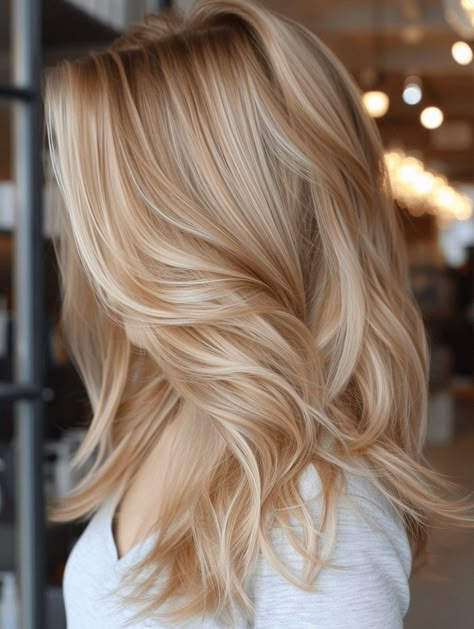 Buttercream Hair Color, Blonde Hair Color Ideas For Fall Winter Medium Lengths, Fall Hair Colors Blonde, Blonde With Strawberry Blonde Lowlights, Blonde Hair With Copper Lowlights, Red And Blonde, Warm Blonde Hair, Strawberry Blonde Highlights, Fall Blonde Hair