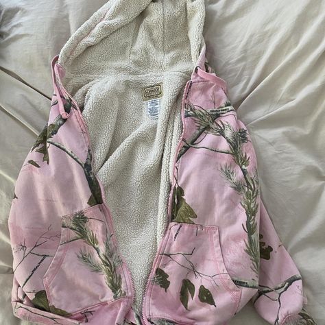 pink realtree camo sherpa zip up soo warm and... - Depop Pink Camo Clothes, Camo Zip Up, Camo Zip Up Hoodie Outfit, Pink Camo Outfit, Camo And Pink Outfit, Pink And Camo Outfit, Pink Camo Jacket, Pink Camo Hoodie, Camo And Pink