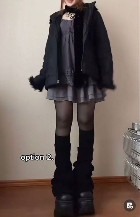 Casual Demonia Outfit, Wintercore Outfits Black, Opaque Black Tights Outfits, Horror Style Outfits, Oversized Goth Outfits, Soft Goth Outfits Winter, Mothcore Outfits, Minimalist Goth Outfit, Gloomy Aesthetic Outfit