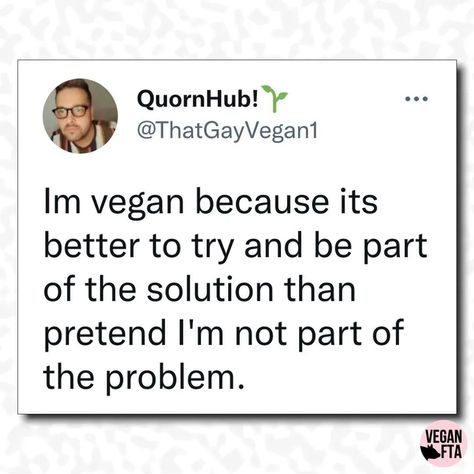 Vegan Meme 🌱 on Instagram: “Why are you vegan?⁠ ⁠ ➖➖➖➖➖➖➖➖➖➖⁠ 👉 Follow us @vegankits Awesome vegan t-shirts link in Bio @vegankits . . . Credit @thatgayvegan1…” Vegan Meme, Vegan Motivation, Vegan Jokes, Famous Vegans, Vegan Activism, Raise Your Voice, Vegan Memes, Vegan Quotes, Why Vegan