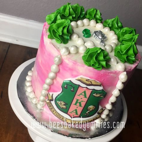 www.beesbakedyummies.com Orlando, FL  Alpha Kappa Alpha Birthday cake. Pink & Green birthday cake for a pretty girl with pearls Aka Cake Ideas, Alpha Kappa Alpha Birthday, Pink And Green Birthday Cake, Pink And Green Birthday, Green Birthday Cake, Red Velvet Birthday Cake, Green Birthday Cakes, Birthday Cake Pink, Birthday Cake Pictures