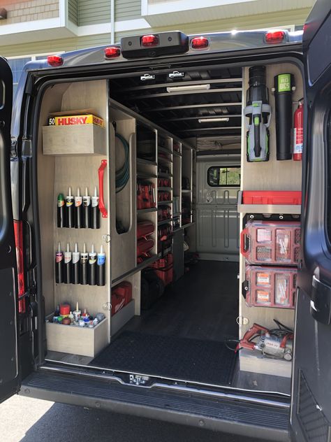 Hdb Corridor, Diy Tool Storage, Work Truck Organization, Work Truck Storage, Tool Storage Ideas, Van Organization, Truck Organization, Van Shelving, Work Trailer