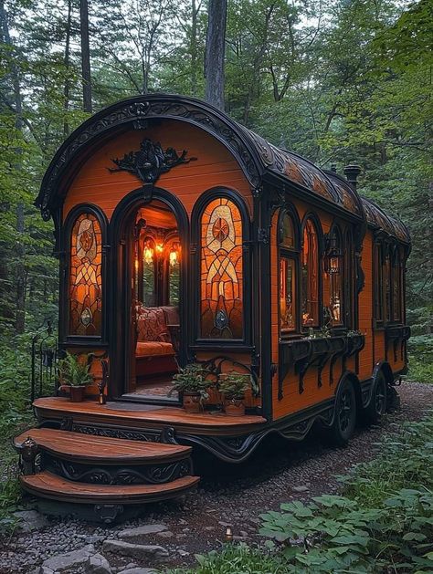 Romani Caravans, Romani Caravan, Fantasy Caravan, Caravan Wagon, Whimsical Architecture, Fairytale Houses, Storybook House, Cute Cottages, Magic And Mystery