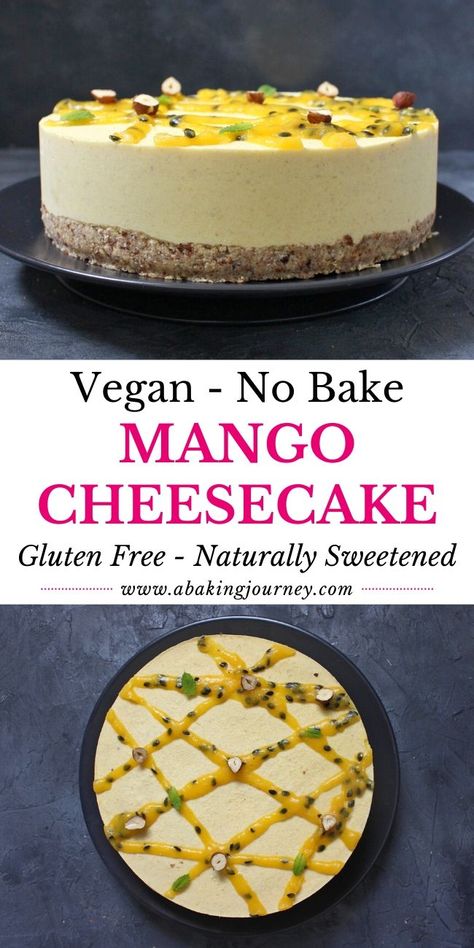 Vegan Mango Cheesecake, No Bake Mango Cheesecake, Fruit Glaze, Shojin Ryori, Cheesecakes Recipes, Deserturi Raw Vegan, Vegan Gluten Free Cake, Vegan No Bake, Dairy Free Cheesecake