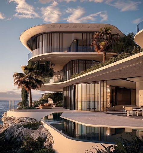 Luxury Hotel Exterior, Dream House Pictures, Futuristic House, Decorating A Home, Luxury Houses Mansions, Modern Villa Design, Dream Life House, Architecture Model House, Architecture Building Design