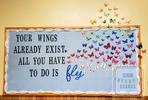 Fly to the Sky Bulletin Board - Reminding students they are enough should be done on a regular basis and this bulletin board gently sends that message loud and clear! From the creator: "I did this board for the school counselor using a motivational … Bulletin Board Ideas For High Schoolers, Graduation Bulletin Board, School Counselor Bulletin Boards, Unique Bulletin Board Ideas, Counselor Bulletin Boards, School Counseling Bulletin Boards, Motivational Bulletin Boards, Counseling Bulletin Boards, Hallway Bulletin Boards