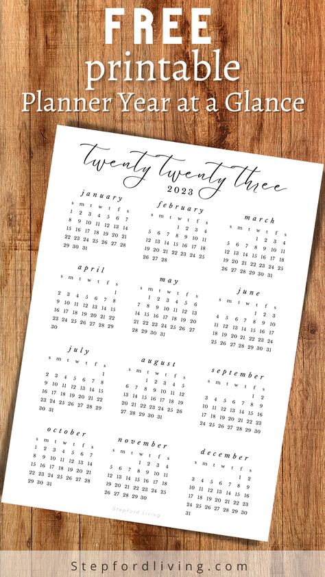 2023 Year At A Glance, Free Printable Planner, Year At A Glance, 2023 Year, A5 Printables, Printable Planner Pages, New Year 2023, A5 Planner, Planner Printables Free