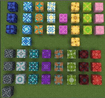 Glazed Terracotta – Official Minecraft Wiki Glazed Terracotta Minecraft, Minecraft Floor Designs, Minecraft Building Blueprints, Tile Options, Minecraft Structures, Minecraft Blocks, Minecraft Banner Designs, Minecraft Banners, Glazed Terracotta