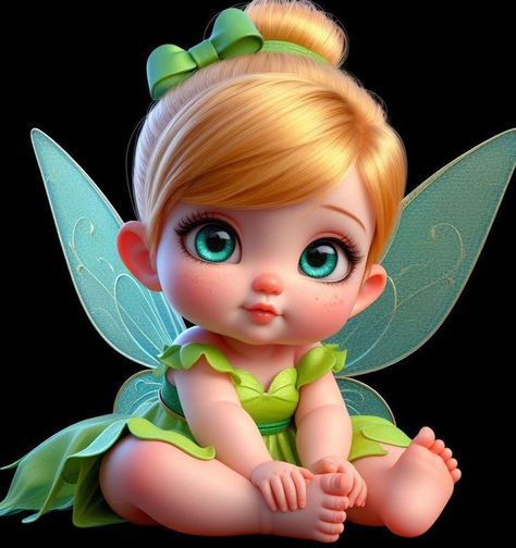 Baby Tinkerbell, Fairy Birthday Themes, 3d Princess, Tinkerbell Pictures, Baby Cartoon Characters, Fashion Movies, Baby Disney Characters, Disney Princess Babies, Baby Movie