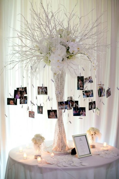 21 Fabulous wedding photo display ideas | http://www.fabmood.com/20-fabulous-wedding-photo-display-ideas/ Diy Photo Display, Wedding Photo Display, בר מצווה, Tree Wedding, Romantic Weddings, Reception Decorations, Photo Displays, Luxury Bedding, Quinceanera