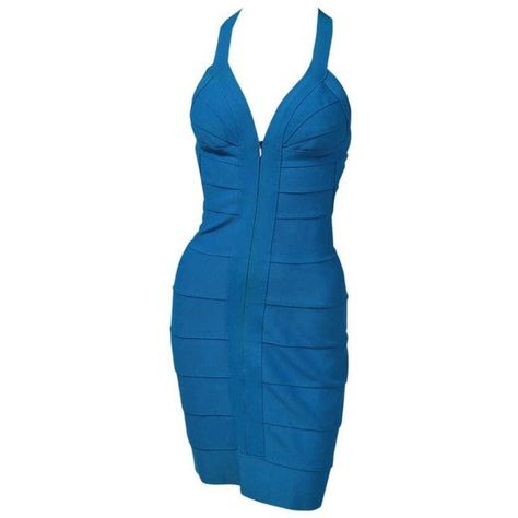 Preowned Hervé Leger Couture Bandage Dress ($1,650) ❤ liked on Polyvore featuring dresses, blue, blue dress, preowned dresses, blue vintage dress, bandage dress and vintage dresses Herve Leger Dress Bandage, Blue Bandage Dress, Vintage Dress Blue, Herve Leger Dress, Marine Uniform, Stitching Dresses, Cocktail Dress Vintage, Form Fitting Dress